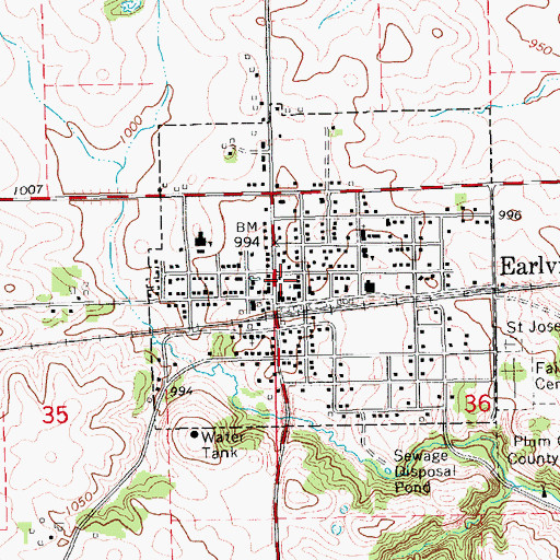Topographic Map of Earlville Fire Department, IA
