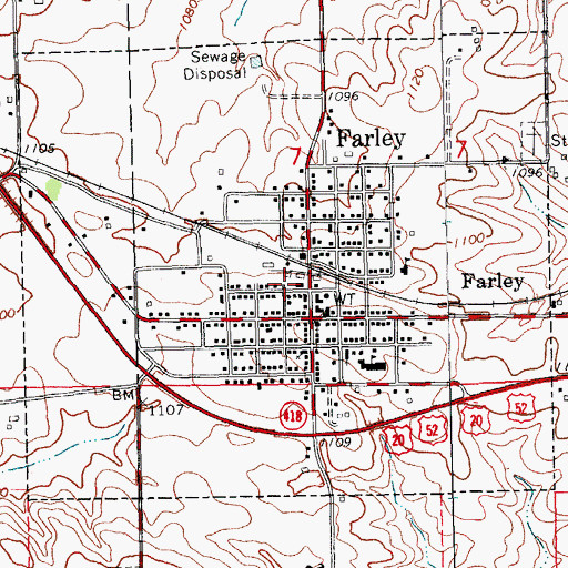 Topographic Map of Farley Volunteer Fire Department, IA