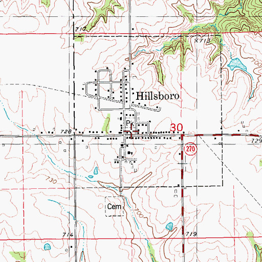 Topographic Map of Hillsboro Fire and Rescue, IA