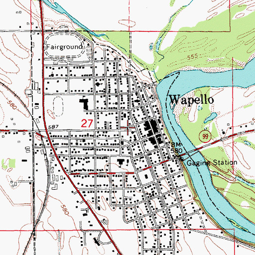 Topographic Map of Wapello Volunteer Fire and Rescue, IA