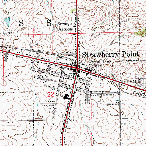 Topographic Map of Strawberry Point Fire and Rescue, IA