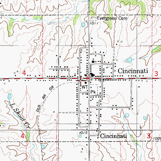 Topographic Map of Cincinnati Volunteer Fire Department, IA