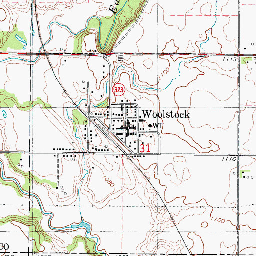 Topographic Map of Woolstock Community Fire Department, IA