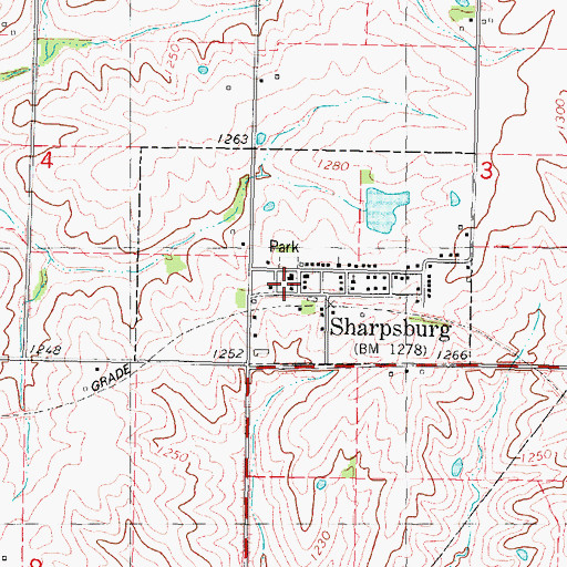 Topographic Map of Sharpsburg Volunteer Fire Department, IA