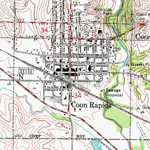 Topographic Map of Coon Rapids Fire Department, IA