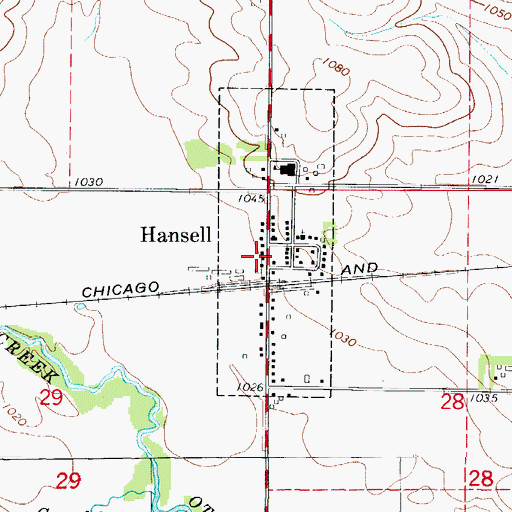 Topographic Map of Hansell Volunteer Fire Department, IA