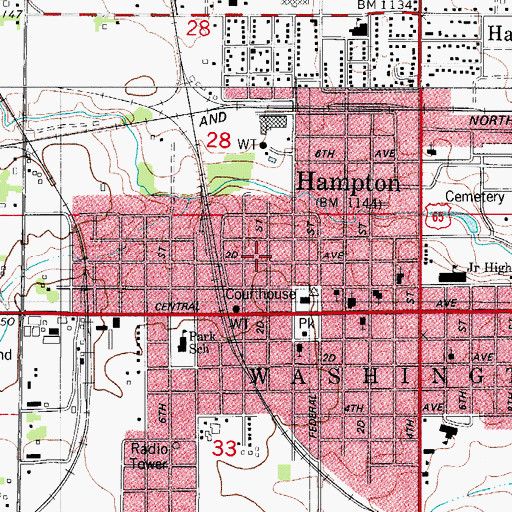 Topographic Map of Hampton Fire Department, IA