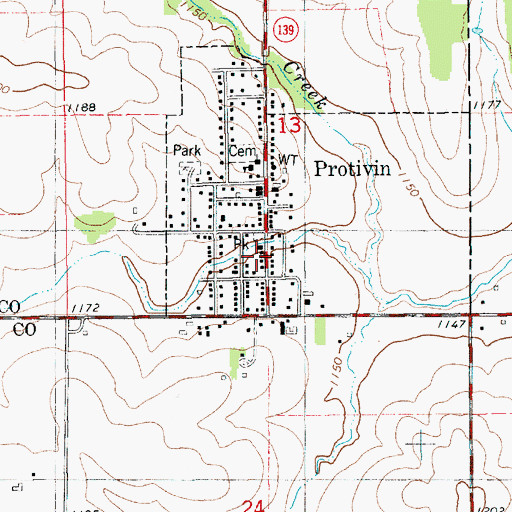 Topographic Map of Protivin Fire Department, IA