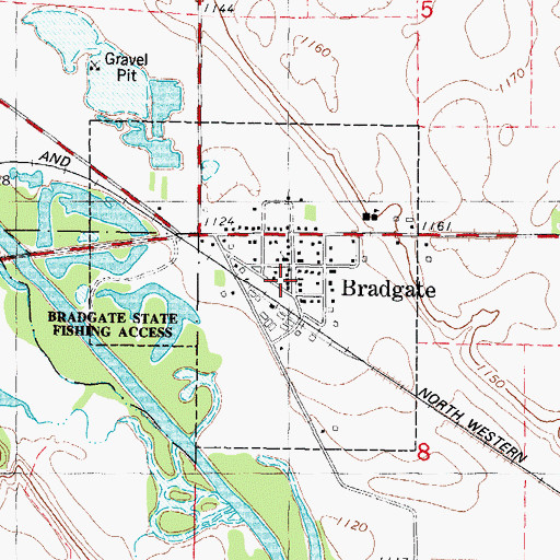 Topographic Map of Bradgate Fire Department, IA