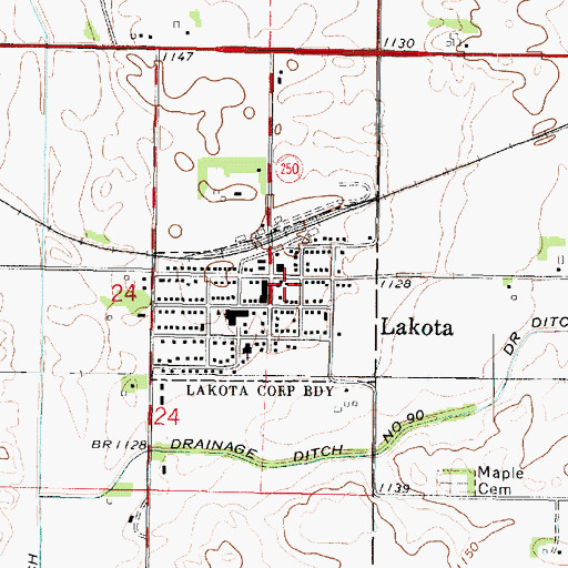 Topographic Map of Lakota Volunteer Fire Department, IA