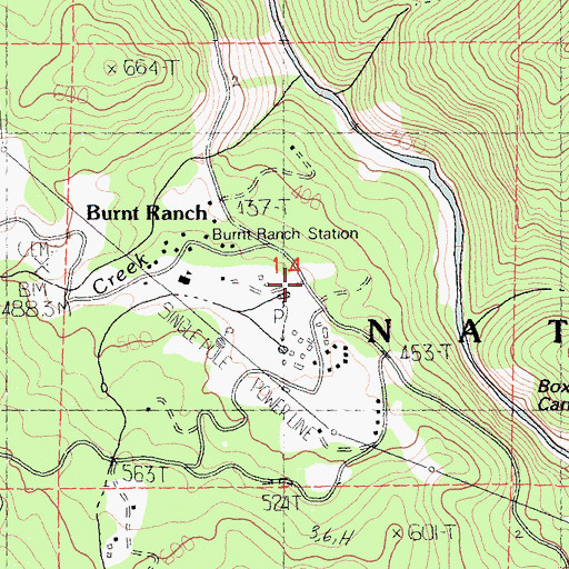 Topographic Map of Burnt Ranch, CA