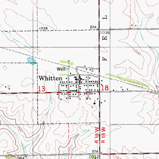 Topographic Map of Whitten Volunteer Fire Department, IA