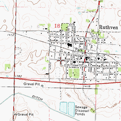 Topographic Map of Ruthven Fire Department, IA