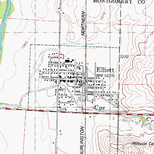 Topographic Map of Elliott Volunteer Fire Department, IA