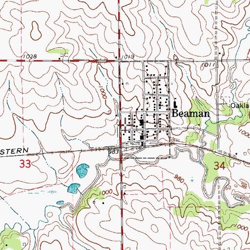 Topographic Map of Beaman Volunteer Fire Department, IA