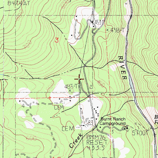 Topographic Map of Burnt Ranch School, CA