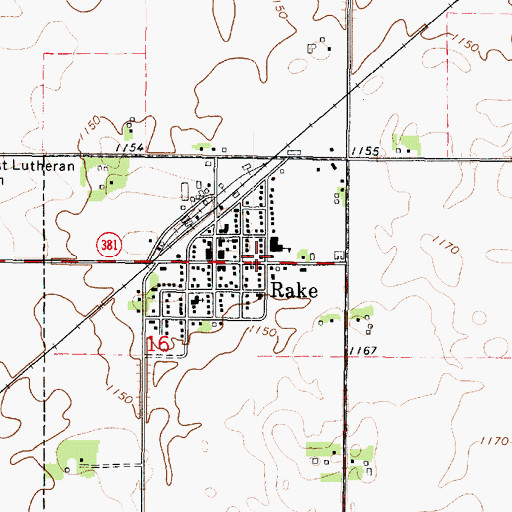 Topographic Map of Rake Fire Department, IA