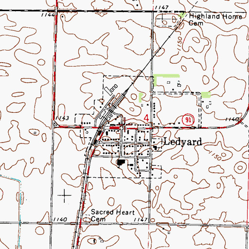 Topographic Map of Ledyard Volunteer Fire Department, IA