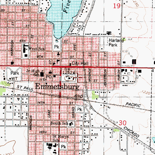 Topographic Map of Emmetsburg Fire Department, IA
