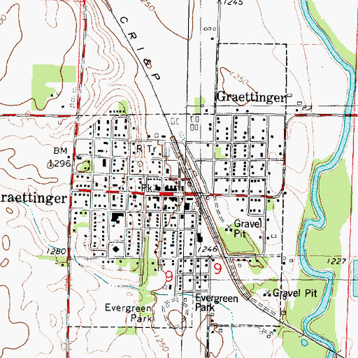 Topographic Map of Graettinger Fire Department, IA