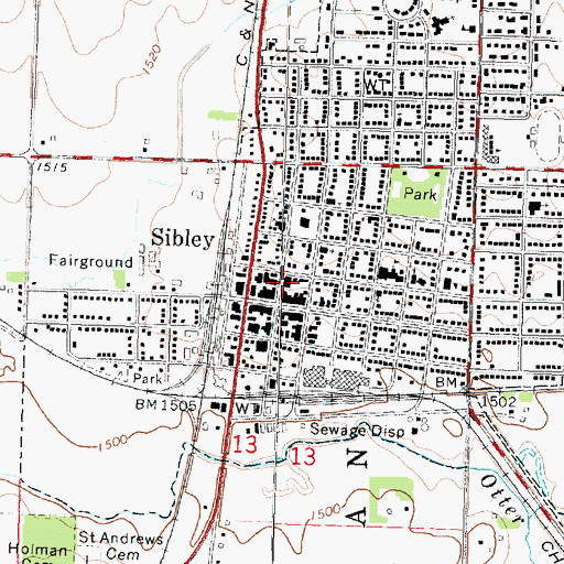 Topographic Map of Sibley Volunteer Fire Department, IA