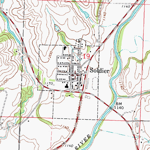 Topographic Map of Jordan Soldier Volunteer Fire Department, IA