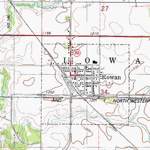 Topographic Map of Rowan Fire Department, IA