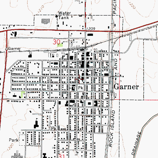 Topographic Map of Garner City Volunteer Fire Department, IA