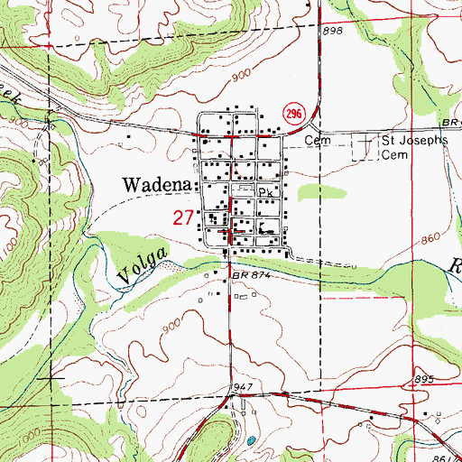 Topographic Map of Wadena - Illyria Fire Department, IA