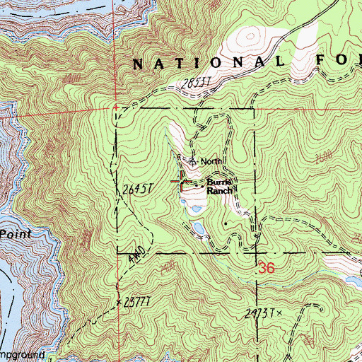 Topographic Map of Burris Ranch, CA