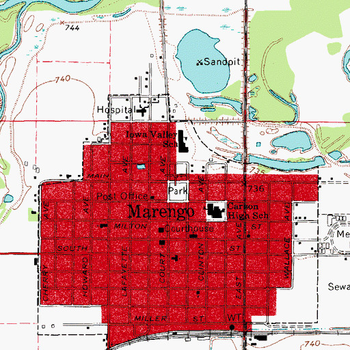 Topographic Map of Marengo Fire Department, IA