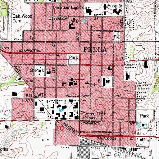 Topographic Map of Pella Volunteer Fire Department, IA