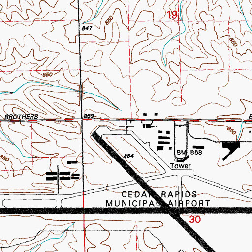 Topographic Map of Eastern Iowa Police Fire and Safety Department, IA