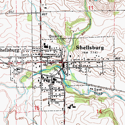 Topographic Map of Canton - Benton - Shellsburg Fire Administration, IA