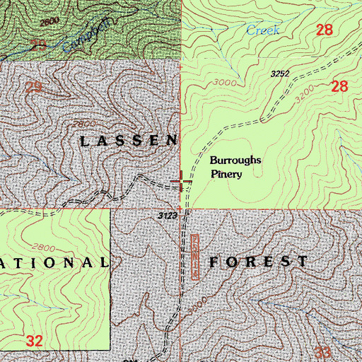 Topographic Map of Burroughs Pinery, CA