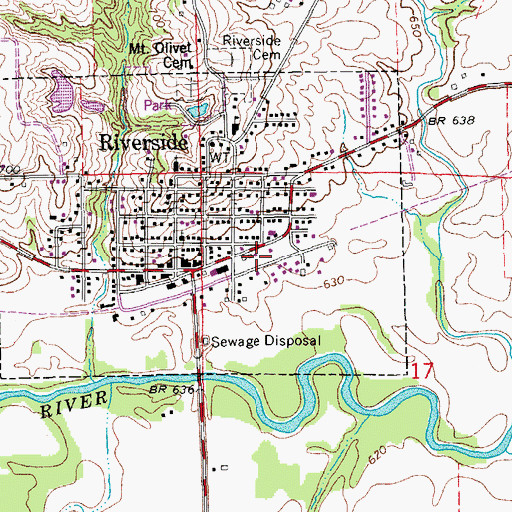 Topographic Map of Riverside Fire Department and First Responders, IA