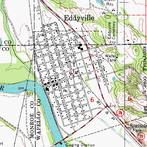 Topographic Map of Eddyville Volunteer Fire and Rescue, IA