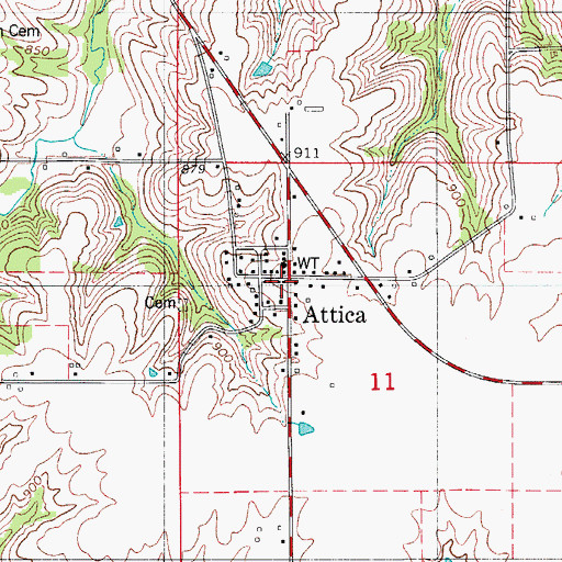 Topographic Map of Indiana Township Fire Department, IA