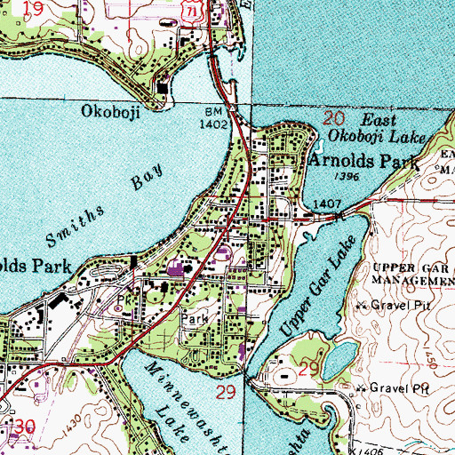 Topographic Map of Arnolds Park Fire and Rescue, IA
