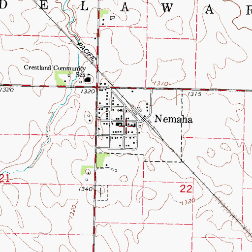 Topographic Map of Nemaha Fire Department, IA