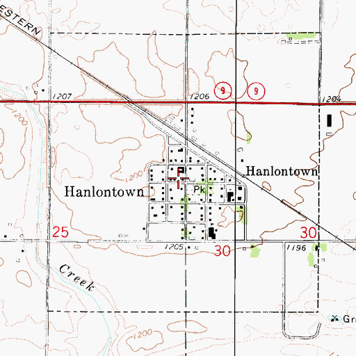 Topographic Map of Hanlontown Volunteer Fire Department, IA