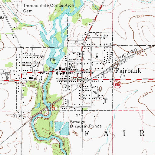 Topographic Map of Fairbank Fire Department, IA