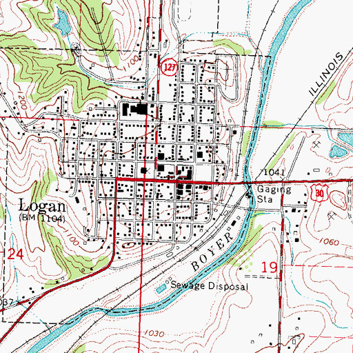 Topographic Map of Logan Volunteer Fire and Rescue Association, IA