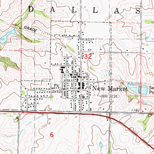 Topographic Map of New Market Volunteer Fire Department, IA