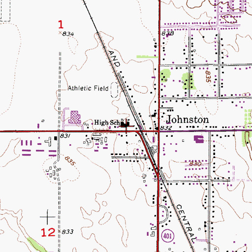 Topographic Map of Johnston Fire Department, IA