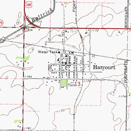Topographic Map of Harcourt Fire Department, IA