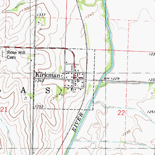Topographic Map of Kirkman Fire Department, IA