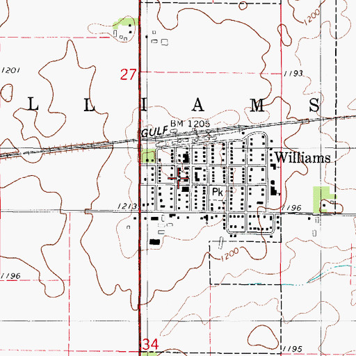 Topographic Map of Williams Fire Department, IA