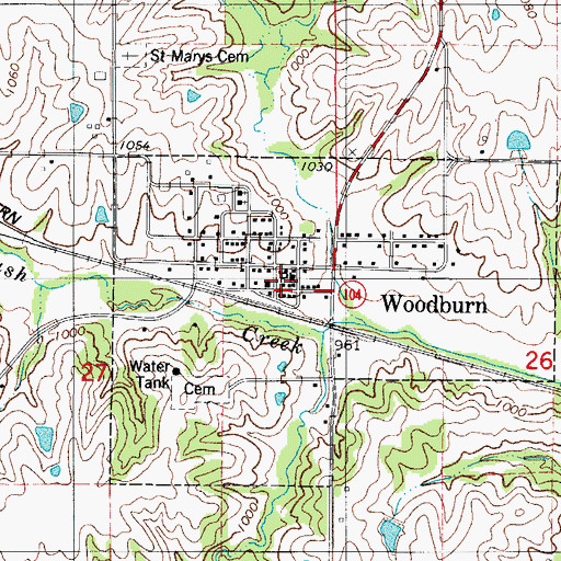 Topographic Map of Woodburn Fire and Rescue Department, IA