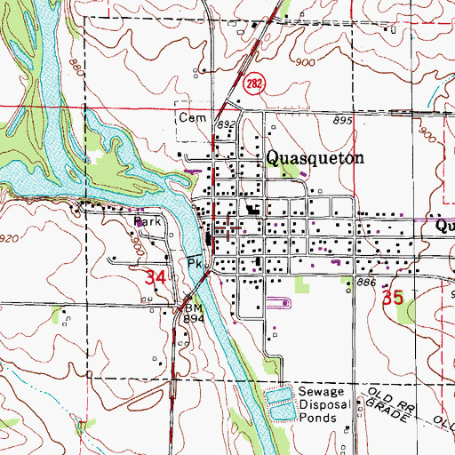 Topographic Map of Quasqueton Emergency Services, IA